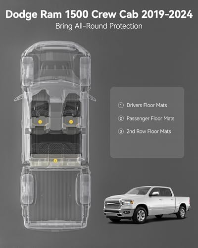 3W Floor Mats Fit for 2019-2024 Dodge Ram 1500 Crew Cab New Body - Image 2