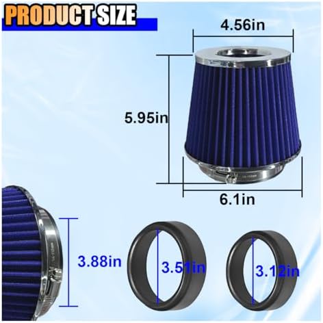LAINLOY Universal Clamp-On Air Intake Filter, 76 89 102MM, Silver&Blue - Image 2