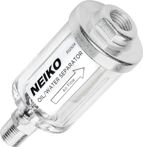 NEIKO 30252A Water and Oil Separator for Air Line | 1/4" NPT Inlet and Outlet | 90 PSI | Air Compressor and Air Tool Accessory | Protect Lifespan of Pneumatic Tools | Water Moisture Filter Dryer by NeikoTools