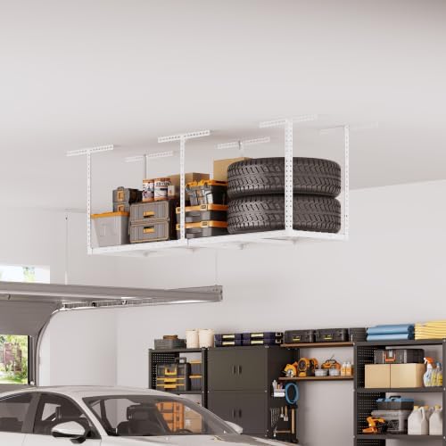 2x8ft Overhead Ceiling Garage Storage Rack, 400LBS Capacity, White - Image 2