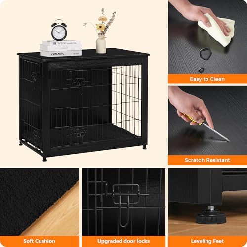 DWANTON 32.5" Dog Crate Furniture with Cushion, Wooden Kennel Table Indoor - Image 5