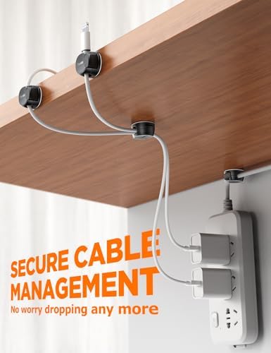12Pack Cord Organizer [Dual Spring & Clasp, Max Secure] Cable Clips - Chfeila Cord Holder, Desk Cable Management, Adhesive Phone Charging Wire Holder for Nightstand/Car/Wall, Office Accessory - Black - Image 5