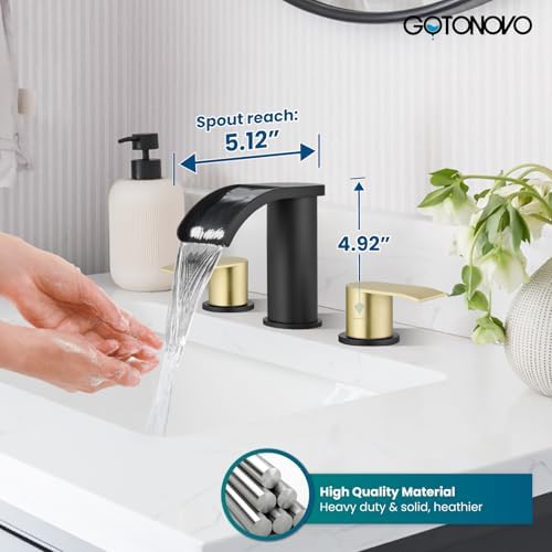gotonovo Waterfall Bathroom Faucet 3 Hole Round Body,Matte Black&Gold - Image 3