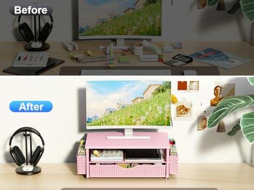 Spacrea Desk Organizers and Accessories, Printer Stand with Storage, Pink - Image 3