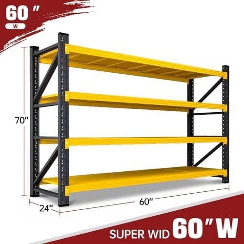 RAVIGIN 5000LBS Storage Shelves,60" W Garage Shelving Heavy Duty Metal Adjustable Garage Shelves, Shelving Units Industrial Shelving for Warehouse,60" W x 24" D x 70" H,Yellow - Image 2