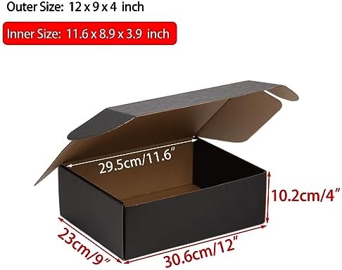 12x9x4 Inches Shipping Boxes Pack of 20, Packaging Corrugated Cardboard Mailer Boxes for Small Bussiness, Black - Image 2