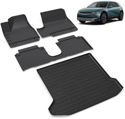All Weather Car Floor Mats & Cargo Liner Set Fit for Hyundai Ioniq 5 Movable Console 2022-2024 (Limited Models) Floor Liners Trunk Liner Ioniq 5 Limited Cargo Mat Accessories Black by VOUKIY