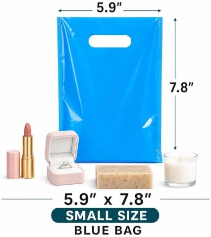 ysmile Small Blue Plastic Shopping Bag for Small Business Boutique Store Retail Die Cut Poly Bag with Handle Goods 100 ct 5.9"x7.8" Extra Thick 2.5 Mil - Image 2