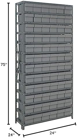 Quantum 2475-603BL Heavy Duty Shelving Unit with (13) Shelves and (72) QED603 Blue Bins for Industrial Warehouse Storage Distribution | 400 lbs Capacity | 24"D x 36"L x 75"H, Galvanized Carbon Steel - Image 2