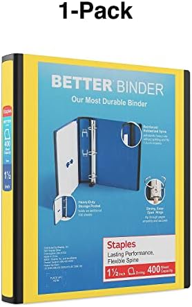 Staples Better Binder, 1.5-Inch D-Ring View, Yellow, 350 Sheets - Image 7