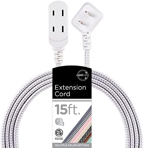 Cordinate 3-Outlet Extension Cord, 2 Prong, 15 Ft Cable with Flat Plug by Cordinate