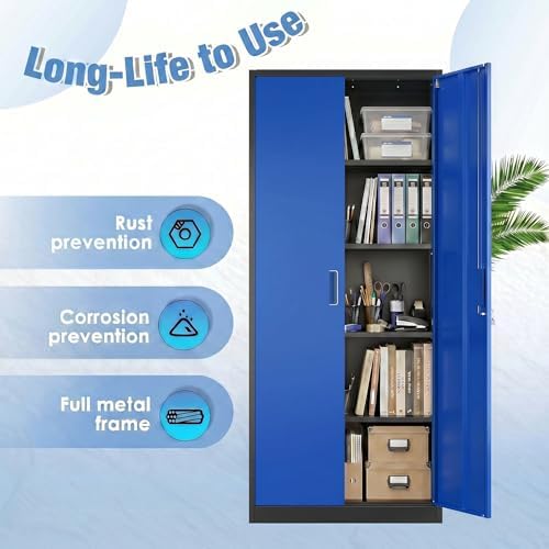 SUXXAN 71-Inch Metal Garage Storage Cabinet with Locking Doors,Black-Blue - Image 7