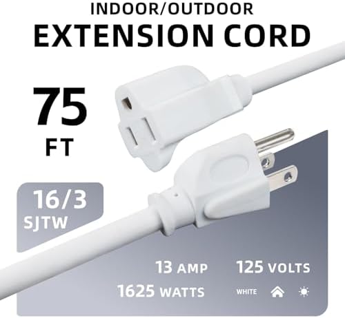 EP 75 FT Outdoor Extension Cord, 16/3 SJTW Heavy Duty White, ETL Listed - Image 2