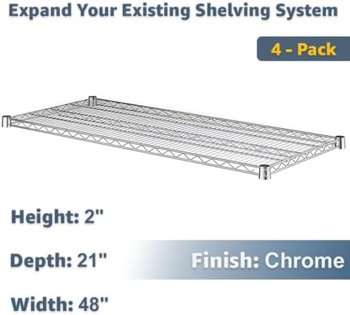 21" x 48" Commercial Wire Shelves 4 Pack NSF for Warehouse Storage, Inventory, and Backroom Use - Image 2