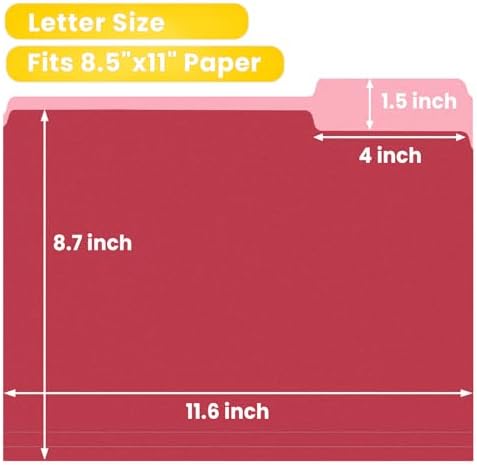 SUNEE File Folders, 120 Pack Manilla Folders 8.5 x 11, Colored File Folders Home Office School Supplies for Documents Files Paper, 6 Assorted Colors - Image 2