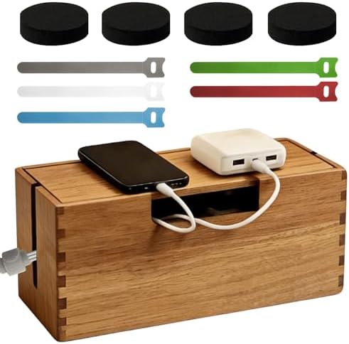 Acacia Wood Cable Management Box, Wooden Cord Hider Organizer for Power Strip, Desk/Floor/TV Wire Storage, Under Desk Cable Organizer for Home Office by Unknown