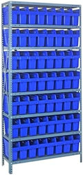 Quantum Storage Systems 1275-SB801BL Solid Heavy Duty 8 Shelves 56 STORE-MAX Blue Bins 75" H x 36" W x 12" D by QuantumStorageSystems