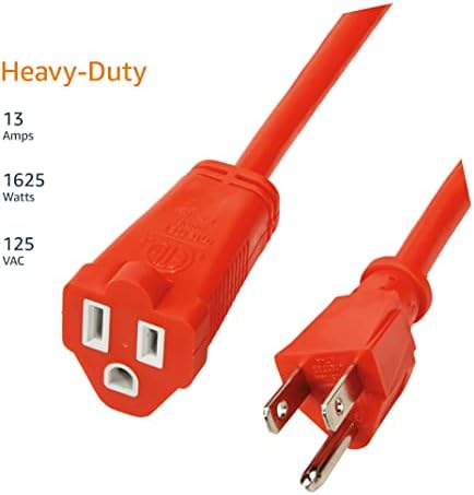 Amazon Basics 50-Foot 3-Prong Indoor/Outdoor Extension Cord, Heavy-Duty, 13 Amps, 1625 Watts, 125 VAC, Orange (Pack of 8) - Image 2
