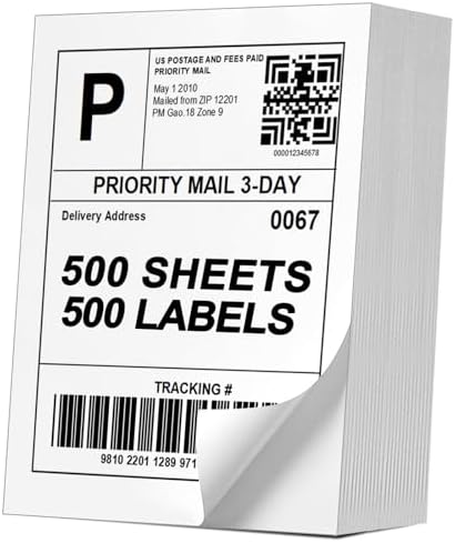 (500 Pcs/500 Sheets) A4 Full Sheet Self Adhesive Shipping Labels for Laser & Inkjet Printers, 8.5" x 11" Shipping Mailing Labels by Labelebal