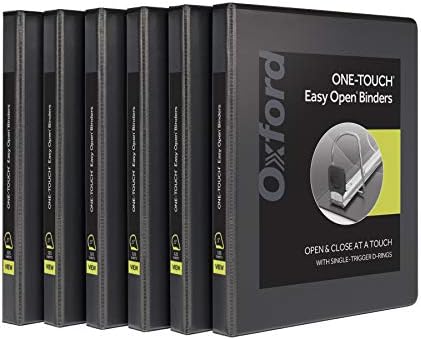 Oxford 3 Ring Binders, 0.5 inch ONE-Touch Easy Open D Rings, Durable Binders for School and Office, View Binder Covers, Xtralife Hinge, Non-Stick, PVC-Free, Black, Holds 125 Sheets, 6 PK (79901) by Oxford