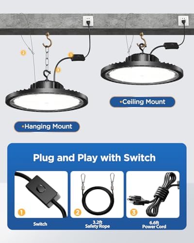 160W 25000LM High Bay LED Shop Lights with Switch, 2 Pack - Image 2