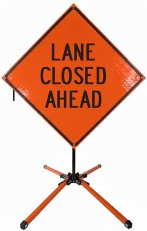 Traffic Roll-Up Sign Kit with Stand – Collapsible Safety Sign & Heavy-Duty Portable Stand, High Visibility, Easy Setup (Lane Closed Ahead, Reflective) by EASTERNMETALSIGNSANDSAFETY