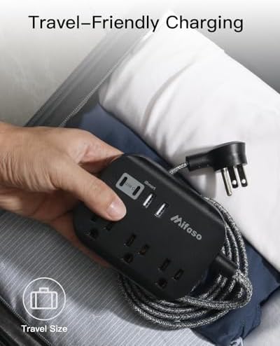 Travel Essentials, Power Strip with USB, Compact Flat Plug Extension Cord - Image 5