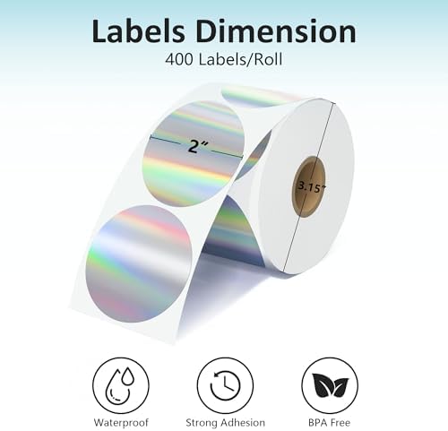 JOYIT 2'' Holographic Thermal Labels - 400pcs Round Thermal Printer Labels - Image 2