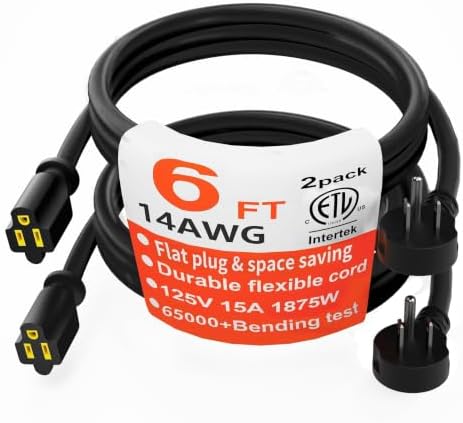 HUANCHAIN 14 Gauge 6 FT 2 Pack Black Flat Plug Extension Cord, Indoor by huanchain