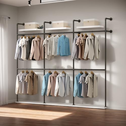 Industrial Pipe Garment Rack, Wall Mounted Clothing Organizer for Walk-in Wardrobe, Multi-Purpose Storage Solution, Heavy Duty, 399 * 220cm - Image 7