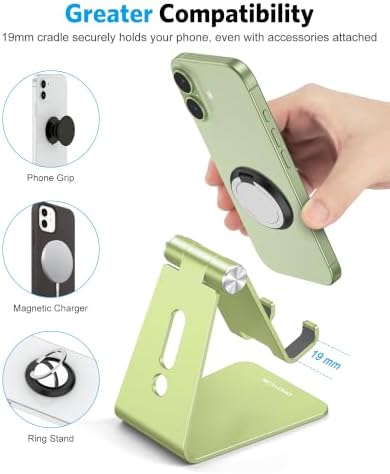 OMOTON C2 Adjustable Aluminum Cell Phone Stand with Charging Cutout, Green - Image 5