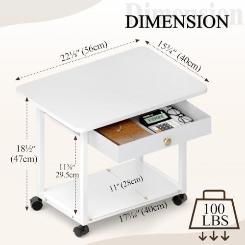 MARTY 22"x15.75" Large Printer Stand with Drawer,Rolling Cart Printer Table - Image 4