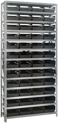 Quantum Storage Systems 1275-107BK Steel Shelving Unit with 4" Shelf Bins, 12" D x 36" W x 75" H, Black by QuantumStorageSystems
