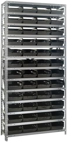 Quantum Storage Systems 1275-107BK Steel Shelving Unit with 4" Shelf Bins, 12" D x 36" W x 75" H, Black by QuantumStorageSystems
