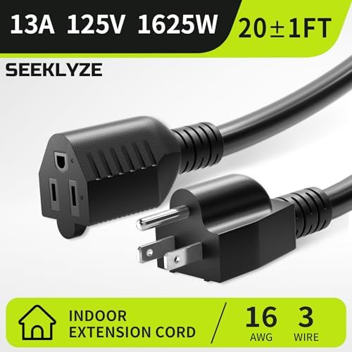 16/3 Black 20 FT Extension Cord Indoor for Appliances - Image 3