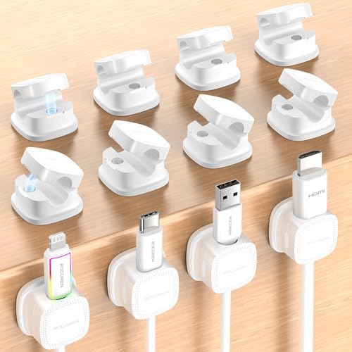 Rocoren 12‑Pack Magnetic Smooth Adjustable Cable Clips Cord Organizer by Rocoren