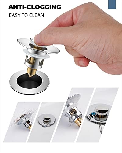Hibbent 2 Pack All Metal Universal Bathroom Sink Stopper for 1.1''~2.3'' Basin, Pop Up Sink Drain Strainer, Brass Bullet Core Push Type Stopper, Stainless Steel Anti Clogging Drain Filter, Chrome - Image 3