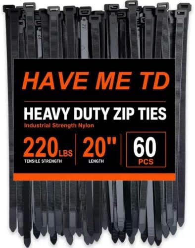 Large Zip Ties 20 inch,60 Pack Long Zip Ties Heavy Duty Big Black Cable Ties with 220 lb Tensile Strength. by HAVEMETD