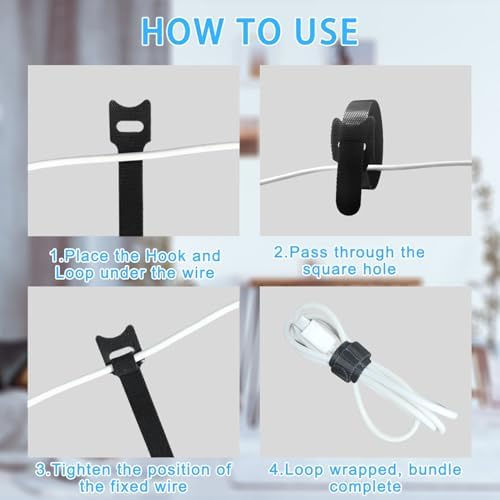 100pcs Reusable Cable Ties 7.8 In |Adjustable Cord Straps&Wire Wraps|Hook and Loop Cable Management Organizer - Image 6
