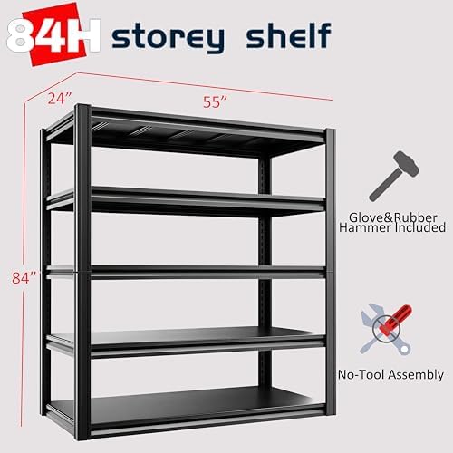 5-Tier Heavy Duty Garage Shelving, 5,000 lbs Capacity Adjustable Metal Storage Shelving Unit for Garage, Basement, Warehouse & Workshop, 55" W x 24" D x 84" H - Image 3