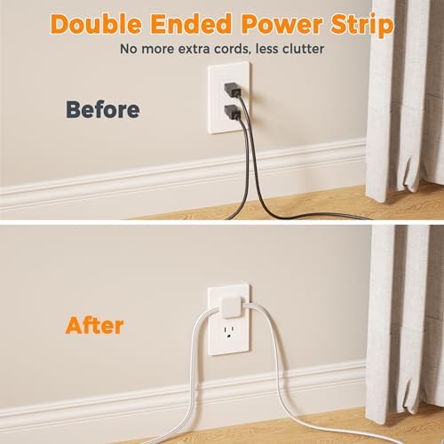 TESSAN Double Ended Flat Plug Power Strip, Twin Extension Cord 12 FT, Grey - Image 3