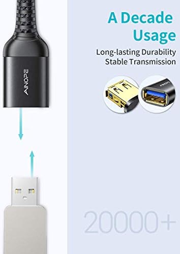 AINOPE 2 Pack USB Extensions Cable High Speed USB 3.0 Extension Cord Type A Male to Female Sturdy Braided Material Fast Data Transfer Compatible with USB Keyboard,Mouse,Flash Drive,Black,6.6FT+6.6FT - Image 4