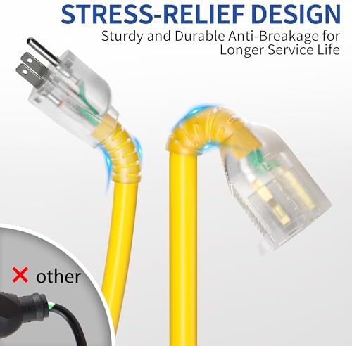 100ft Outdoor/Indoor Extension Cord with Lighted 10 Gauge Yellow - Image 4