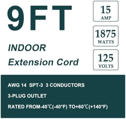 EP 9 Ft Heavy Duty Appliance Extension Cord, 14 AWG 3-Prong Flat Plug, Gray - Image 2