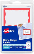 Avery Name Tags, White with Red Border, Packs of 100 per Pack, 18 Packs, 1,800 Removable Name Badges Total (05143) by Avery