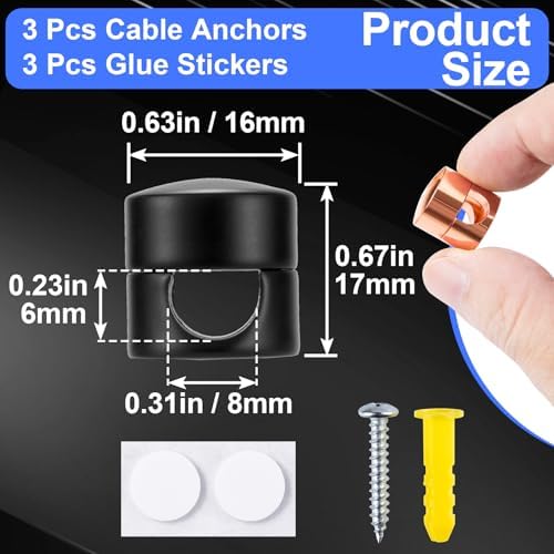 SmallCat 3 Sets Charger Holders for Cords, Adjustable Cable Anchor Holders, Adhesive Metal Cord Clips, Cable Management Wire Organizers for Desk, Office, Nightstand - Matte Black, White, Rose Gold - Image 2