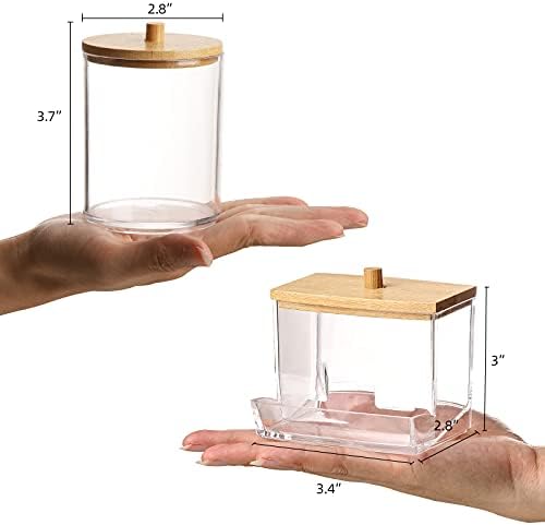 Tbestmax 4 Pack Qtip Holder Bathroom Container, 10/7oz Cotton Ball/Swabs Dispenser, Apothecary Jar with Bamboo Lids for Organizer and Storage (Beige) - Image 2