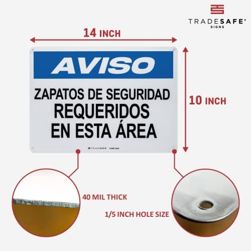 TRADESAFE Spanish Safety Shoes Required Sign, Aluminum PPE Safety Signs - Image 3