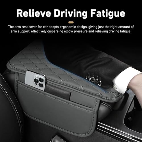 Center Console Cover, Armrest Cushion with 2 Storage Bags, Microfiber Leather Waterproof Pad for Car SUV Truck, Universal Interior Accessories (Gray) - Image 6