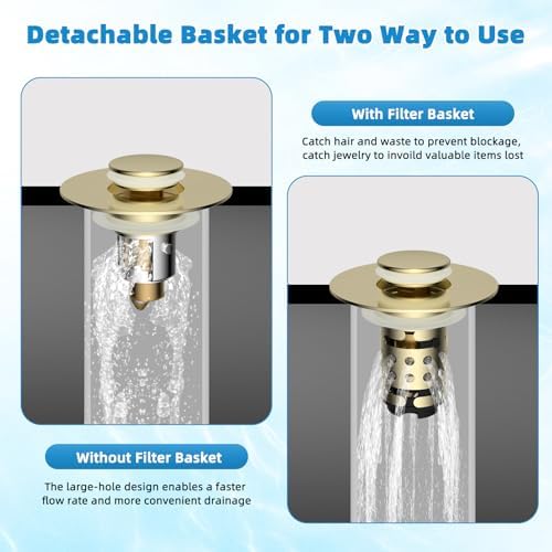 Universal Bathroom Sink Drain Stopper Hair Catcher, Brushed Gold - Image 5